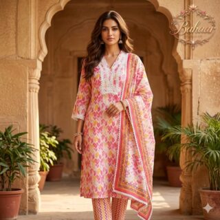Pink & Yellow Lace Suit in 3 Piece