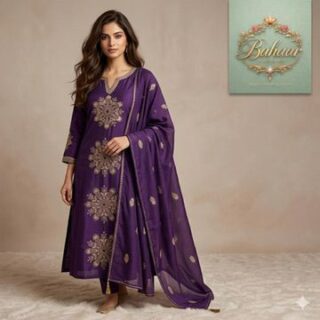 Purple Colour 3 Piece Cotton Suit