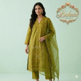 Mehandi Green 3 Piece Pakistani Suit