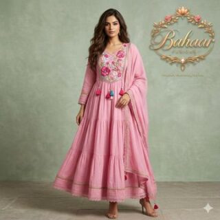 Pink Mul Cotton 3 Piece Anarkali Suit