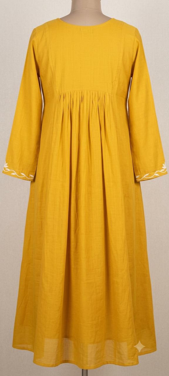 Mustard Yellow Tiered Anarkali Suit Set with Pastel Floral Appliqué & Potli Buttons - Image 2