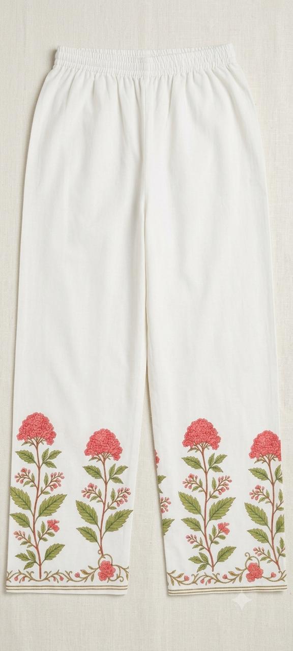 Ivory Cotton Linen Co-ord Set with Mughal Floral Print - Image 4