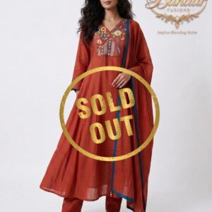 Dark Organge Mul Chanderi 3 Piece Suit