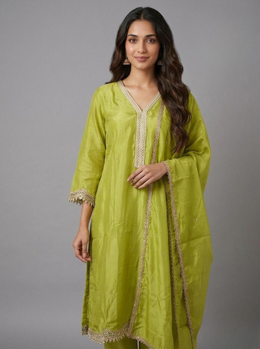 Lime Green Organza Fancy Suit