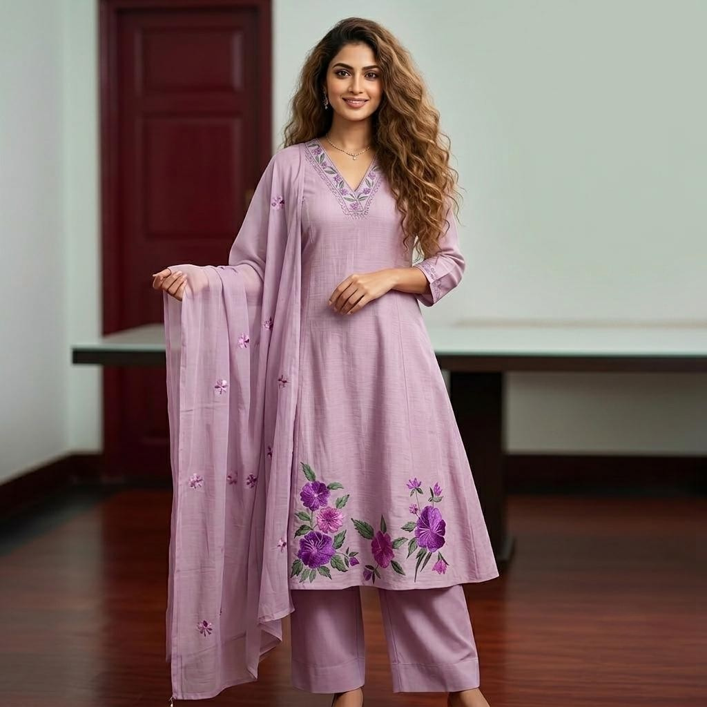 Lilac Embroidery Cotton suit