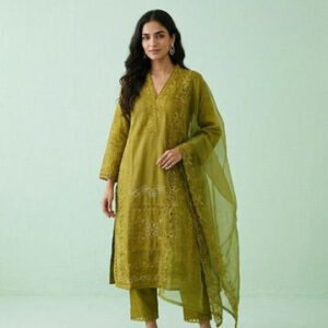Mehndi Green Chanderi Silk Suit