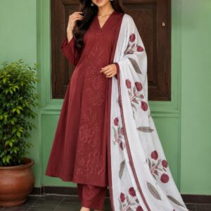 Mahroon Cotton A line suit