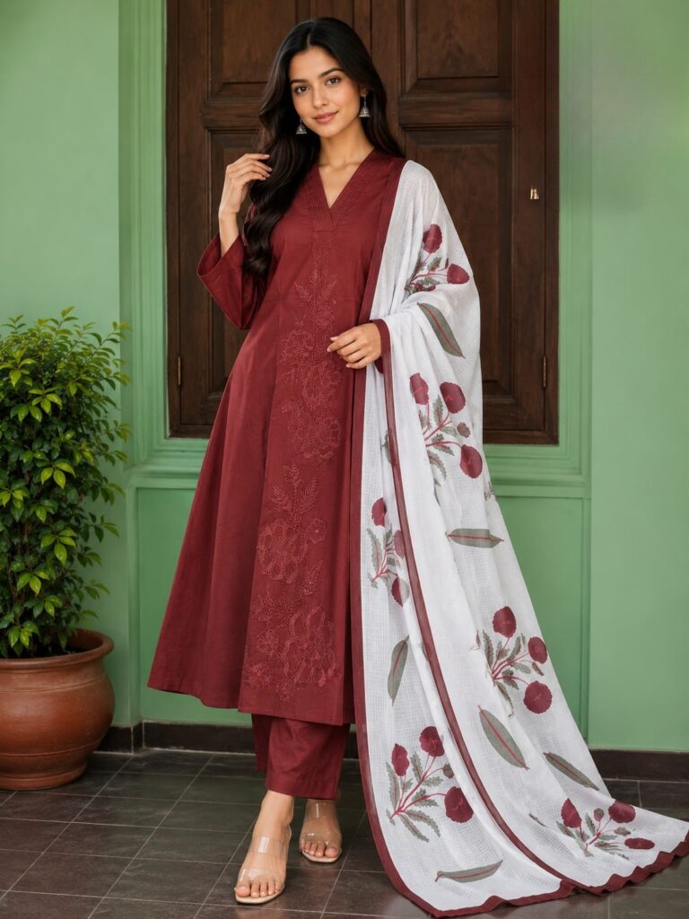 Mahroon Cotton A line suit