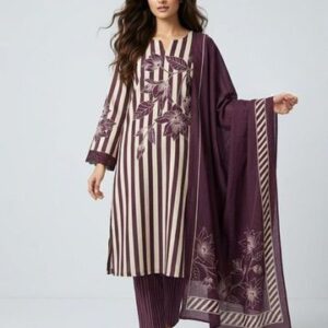 Wine & Ivory Striped Cotton Suit