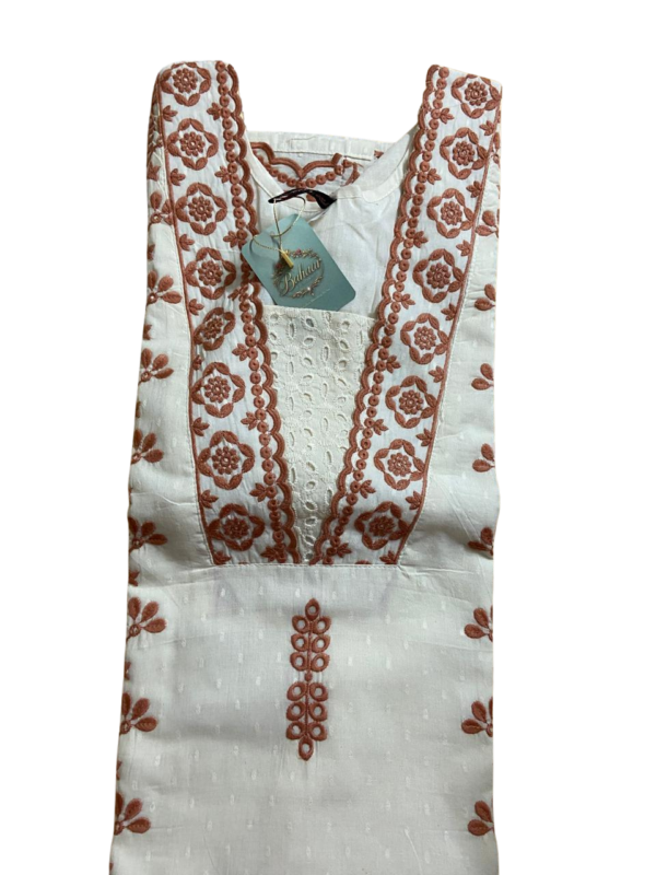 Ivory Cotton Rust Brown Embroidery Suit