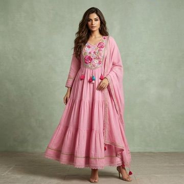 Blush Pink Tiered Anarkali Suit Set