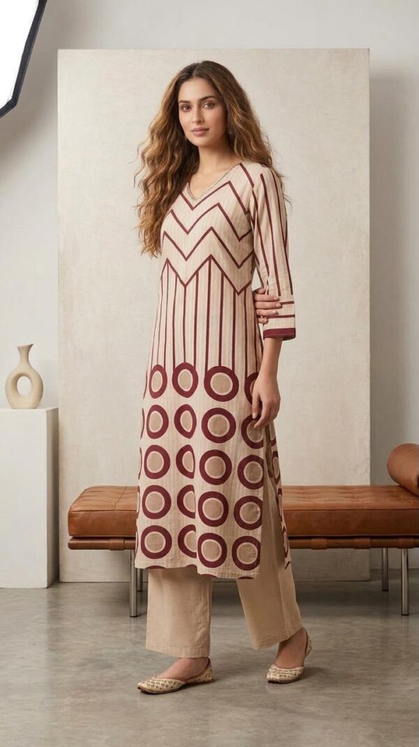 Beige Cotton Kurta Set