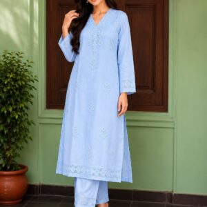 Sky Colour Chikankari Suit