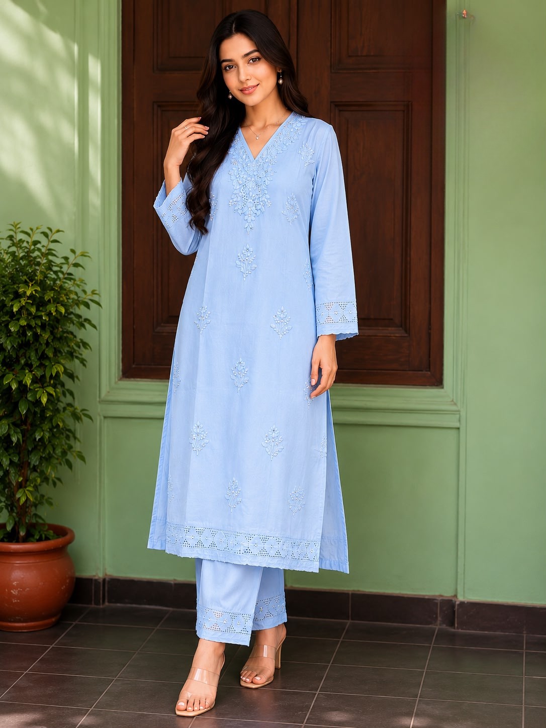 Sky Colour Chikankari Suit
