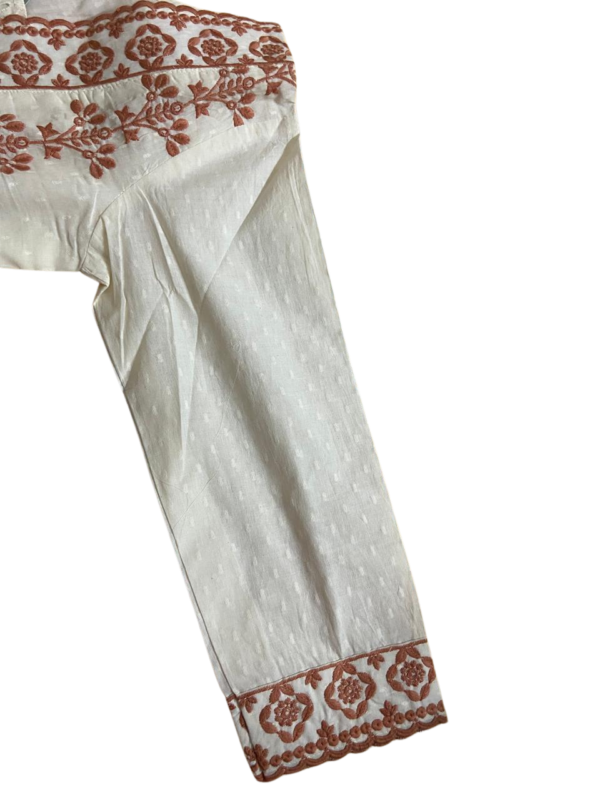 Ivory Cotton Rust Brown Embroidery Suit