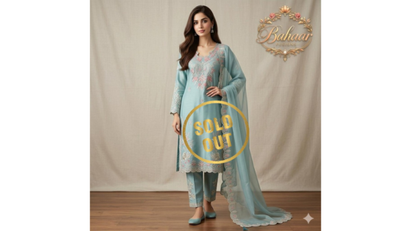 Aqua Blossom Embroidered Silk Blend Suit