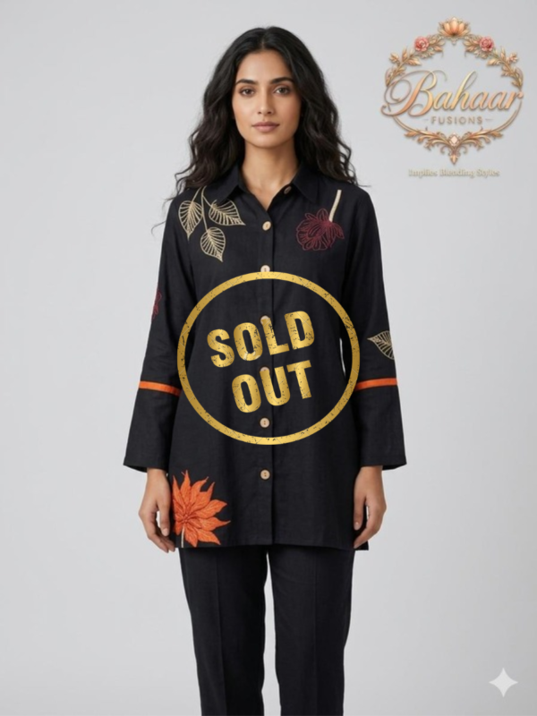 Autumn Leaf Embroidered Black Co-ord Set