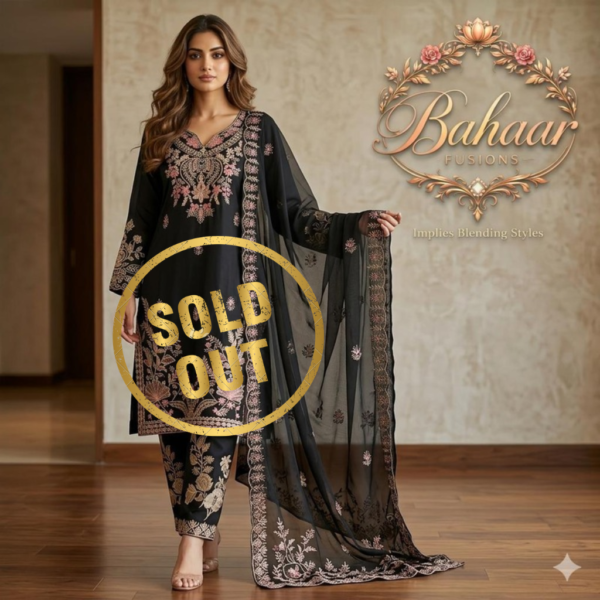Noir Gulab Zari Embroidered Silk Blend Suit