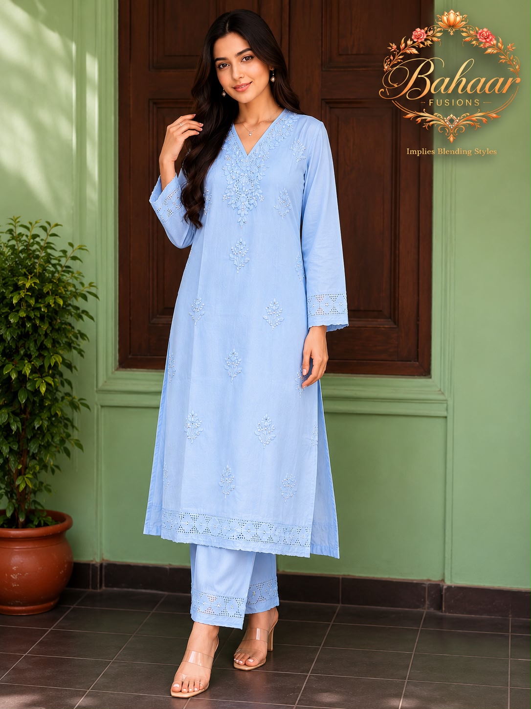 Sky Blue Colour Lukhnavi Cotton Suit