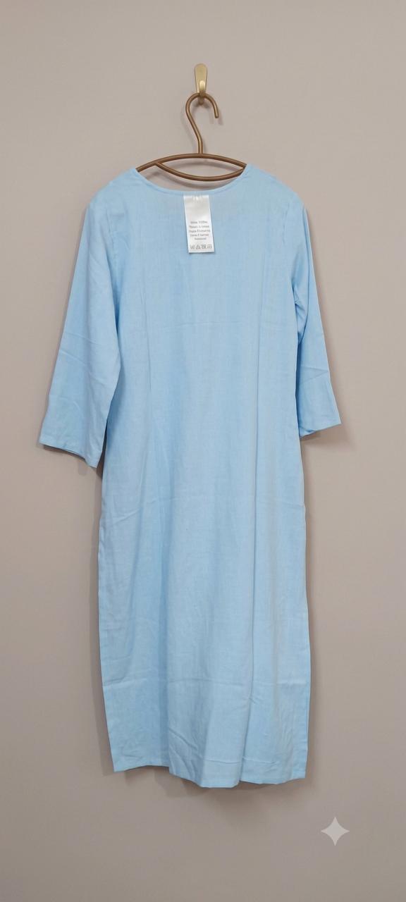 Powder Blue Lucknowi Embroidered Cotton Kurta Style Co-ord Set - Image 2