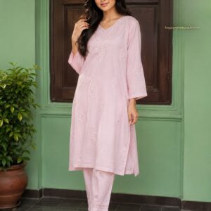 Blush Pink Chikankari Rayon Fabric