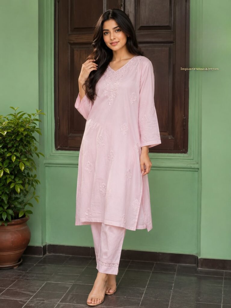 Blush Pink Chikankari Rayon Fabric