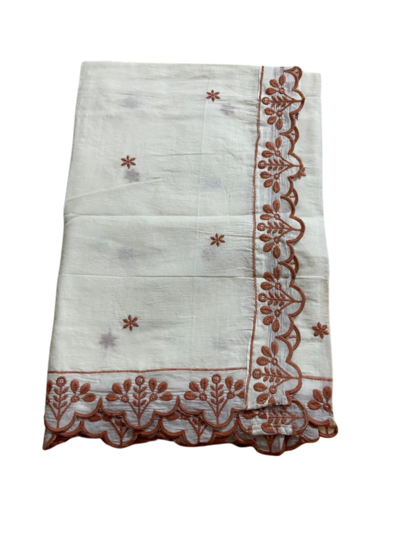 Ivory Cotton Rust Brown Embroidery Suit