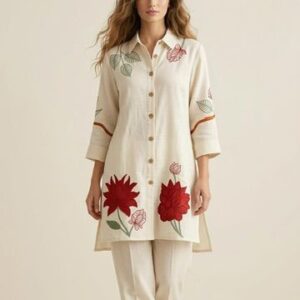 Â Beige Floral Embroidered Coord Set