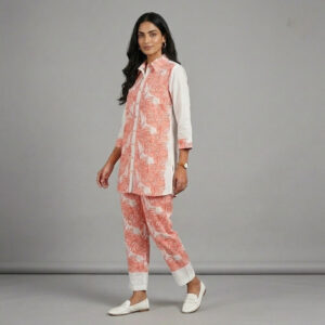 Peach & White Cotton Co-ord Set