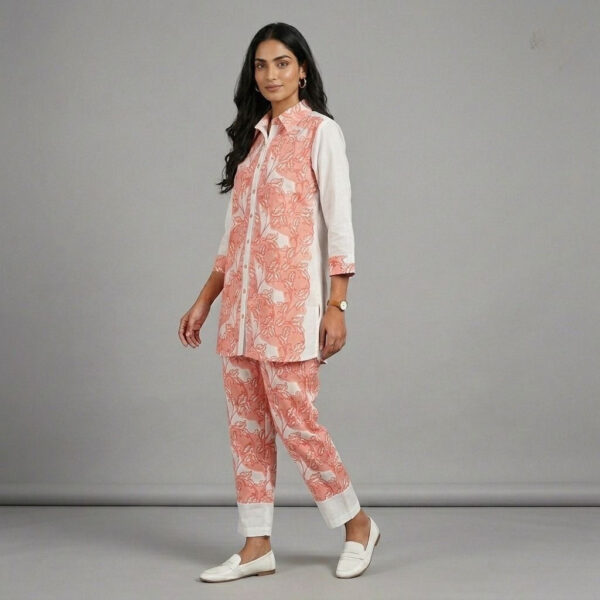 Peach & White Cotton Co-ord Set