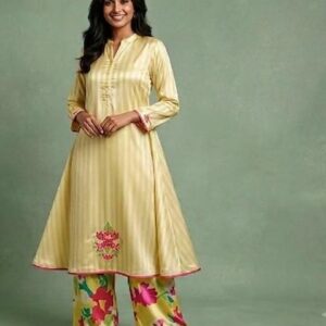 Lemon Yellow Striped Satin
