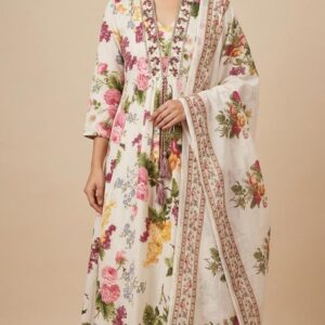 Cream Cotton Printed suit