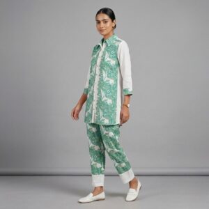 Sea Green & White Cotton Co-ord Set
