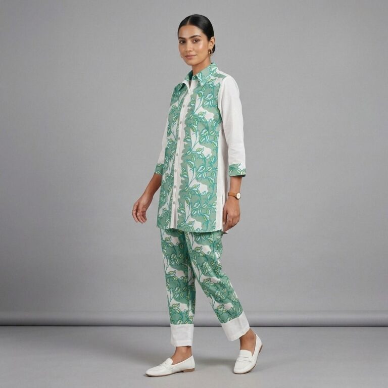Sea Green & White Cotton Co-ord Set