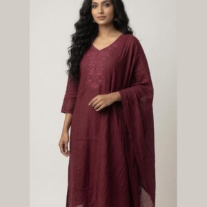 Maroon Chikankari Cotton suit