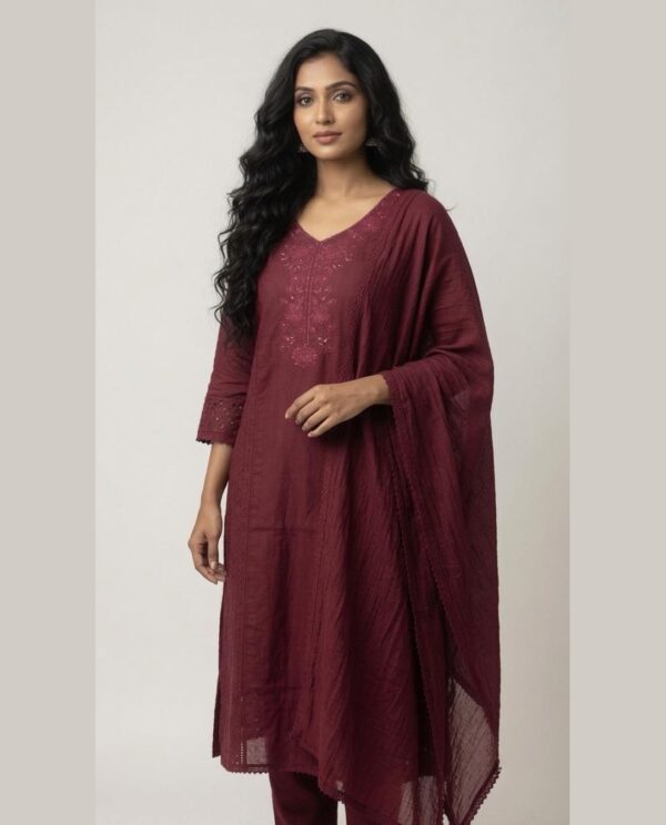 Maroon Chikankari Cotton suit