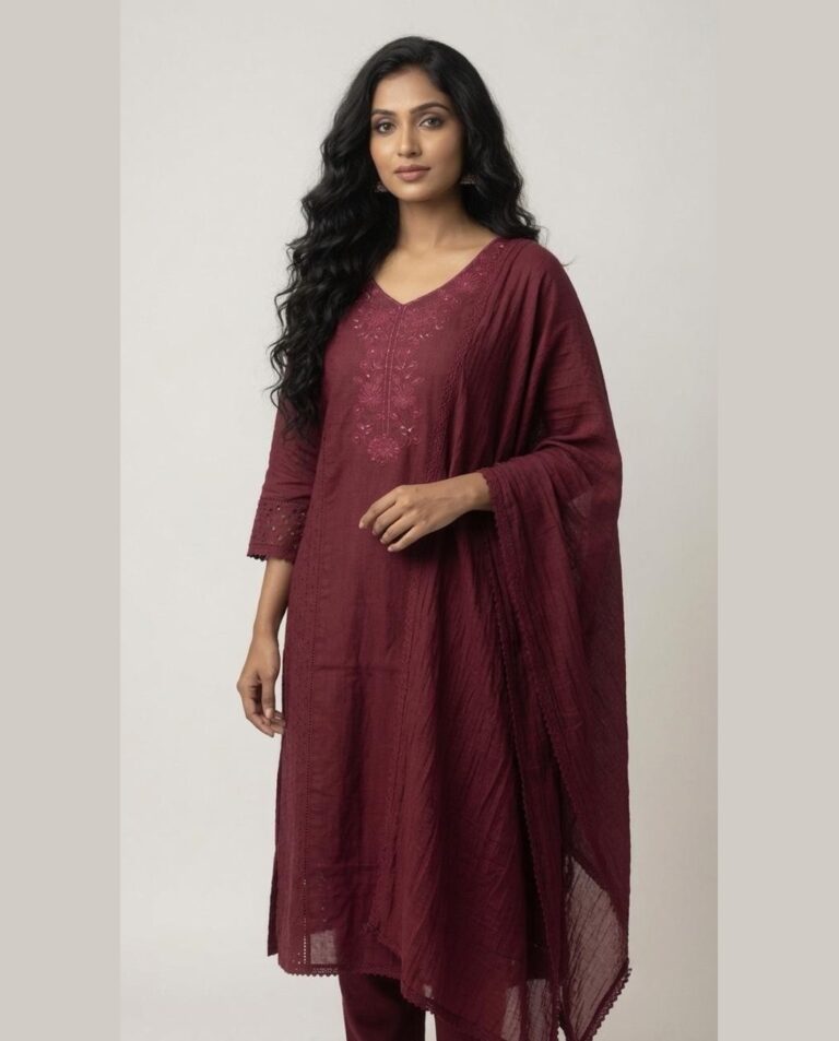 Maroon Chikankari Cotton suit